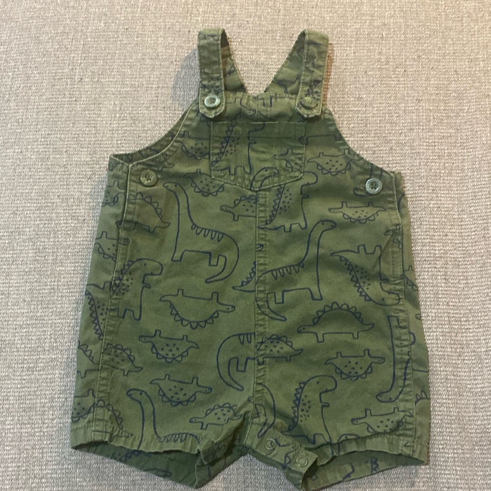 Baby boy, overalls, dinosaur pattern